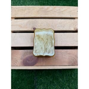 Vintage Art Deco Amber Celluloid Trinket Box-4x3x1-Pearlescent MOP Lid